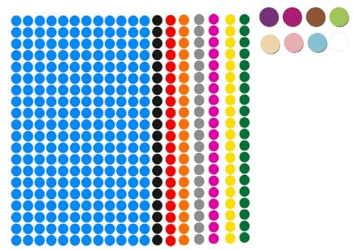 LIANRISES 3840 Stück 10mm Klebepunkte Bunt Runde Etiketten Klebepunkte Punkte Aufkleber Markierungspunkte Aufkleber Rund für Kalender Büro Familie DIY 16 Farben self-adhesive