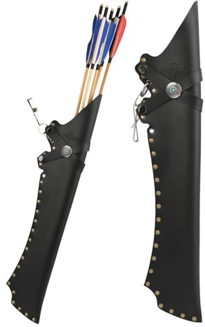 Archery Arrows Quiver Waist Hanged Shooting Arrow Bag Leather Arrow Pockets for Outdoor Hunting (Black)