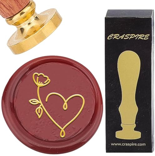 CRASPIRE Sello de Cera con Forma de Corazón 25 mm Flor Redonda Cabeza de Latón Extraíble Sello de Cera de Sellado Vintage con Mango de Palisandro para Bodas Día de San Valentín Cumpleaños Invitaciones