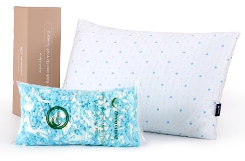 Dreamood Set di 1 cuscino rinfrescante di dimensioni standard con fodera rinfrescante e morbida, cuscino in memory foam triturato, cuscino da letto per dormire sul lato posteriore dello stomaco