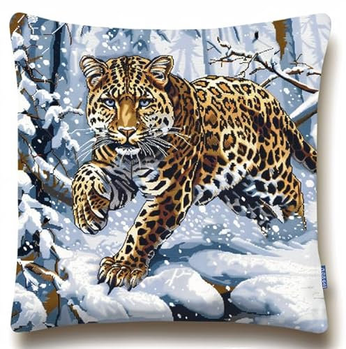 kitphoenix Knüpfkissen Set Leopard Knüpfkissen Set für Anfänger Erwachsene oder Kinder zum Selber Knüpfen, DIY Knüpfteppich Knüpfpackung, Knüpfhaken Set 43 x 43 cm