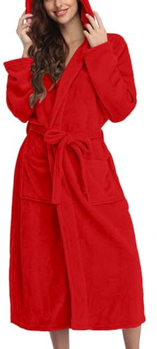 Generisch Peignoir en Frottee pour Femmes avec Capuche, Longue Robe de Chambre Flannelle Sauna Léger Grandes Tailles Kimono Peignoir avec Capuche Confortable Doux Pyjama de Nuit Costume de Loisirs
