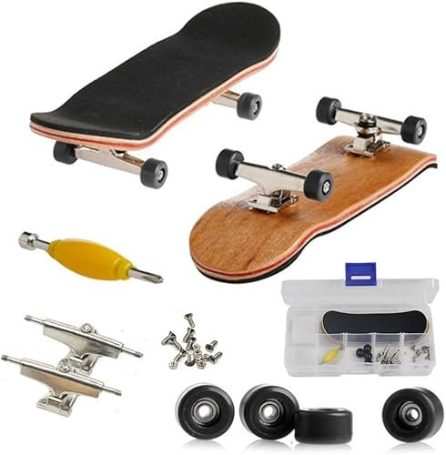 Hominas Finger Skateboard, Mini Griffbrett Fingerskateboards Ahorn Holz + Legierung Komplettes Holzahorn Deck Set mit Box Interaktives Spiel Kindergeschenke (Schwarz)