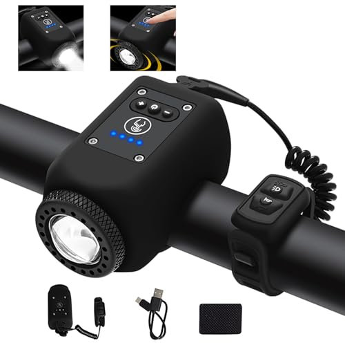 TINGSING Elektronische Fahrradhupe mit Licht Mini-Klingel für Fahrrad, 6 Töne, wiederaufladbar, USB-C E-Bell, Lautstärke einstellbar, 4 Leuchtmodi, wasserfest (schwarz)