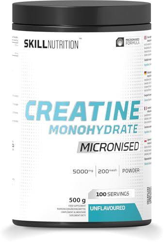 Skill Nutrition Creatine Unflavoured - 500 g | Micronized Creatine Monohydrate for Enhanced Absorption & Performance | Supports Strength, Muscle Growth, and Recovery | Vegan-Friendly, Pure Formula