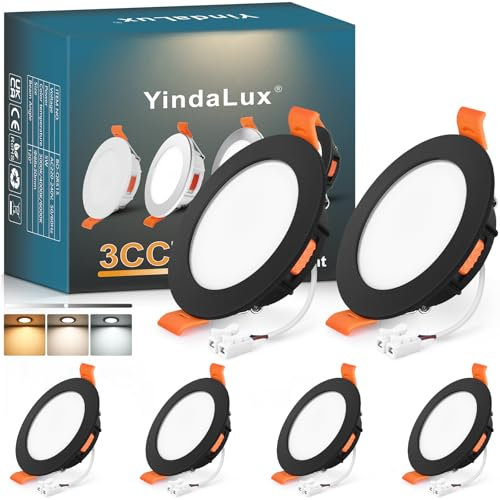 YindaLux Einbaustrahler LED Einbaustrahler 230V Dimmbar 5W 550LM Deckenspots Schwarz Flach LED Spots 230V 68mm IP44 Bad Einbauleuchten Einbauspots Warmweiß Neutralweiß Kaltweiß 6er Set