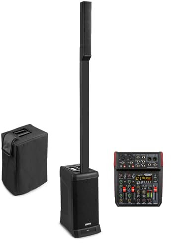 VONYX VX820 Column PA System with 6-Channel Mixer, 8 Subwoofer, TWS, USB & Bluetooth – Active Column Line Array Speaker for Singers, Portable PA System with Padded Covers & XLR Cable