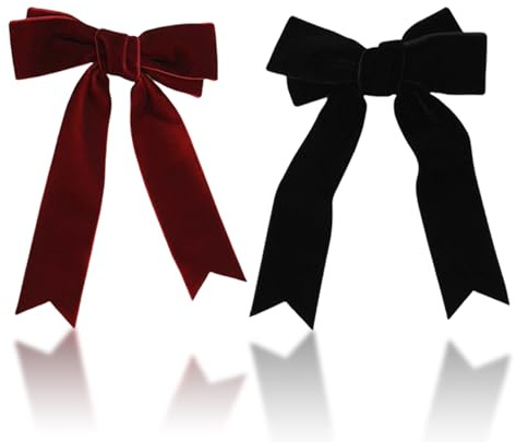 2 Pcs Hair Bow,Bows Clips Ribbon Clip French Women Hairpins Red Accessories Black Barrettes Big Barrette Large,Vintage Tail Long Fastener Girls Kids Bands Ties Ribbons,for Teenagers Children's Satin