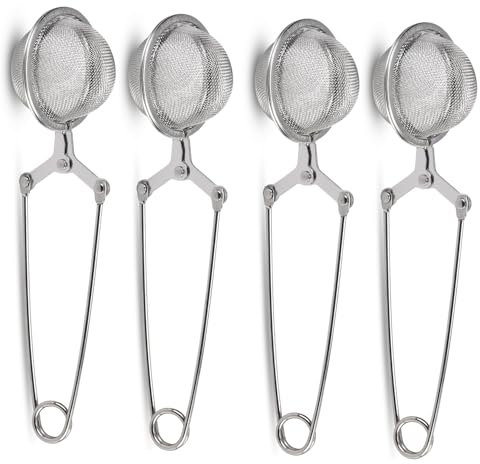 Tea Strainers for Loose Tea, JEXCULL 4 Pack Tea Infuser with Handle Fine Mesh Tea Ball Filter Tea Diffusers Steeper for Loose Leaf Tea, Spices, Seasonings