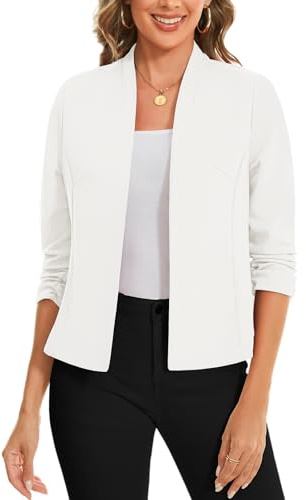 MINTLIMIT 3/4 Sleeve White Ladies Open Front Cardigan Blazers Summer Lightweight Washable Jackets (White L)