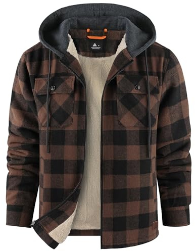 zitysport Chemise pour Homme Sherpa Polaire à Carreaux Doublée Veste à Capuche Doublure Manteau Veste d'hiver avec Poches Flanelle Chemise Hommes Carreaux Sweat Capuche