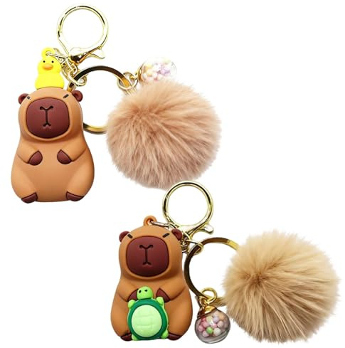 YUZHEDM 2 stycken Capybara nyckelring/nyckelringssmycken för kvinnor, Capybara-hänge med PVC-tofs, 8 cm, modesmycken, söta djurmotiv, lämpliga för ryggsäckar, nyckelväskor