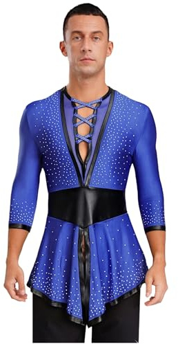 Nyeemya Adultos Hombres Traje De Baile Latino para Hombres Camisa De Baile De Salón Latino Traje De Competición De Actuación Azul Real M