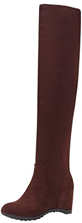 Generisch Botas Hasta La Rodilla Para Mujer Con Pantorrilla Ancha,Botas Amplias Mujer Con Tacón Sobre la Rodilla,Color Sólido Antideslizante Flock Punta Redonda Alta Elástica Tacón De Cuña Botas De