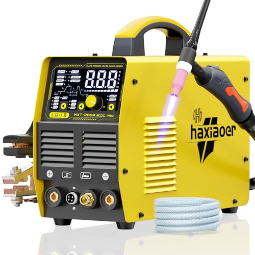 HAXIAOER Soldador TIG AC DC 240 V con pulso, [pantalla LED grande] Inversor digital de 200 A, pulso de CA TIG/AC TIG/DC Pulse TIG/HF TIG/ARC/SPOT Máquina de soldadura TIG de aluminio HXT200P AC DC Pro