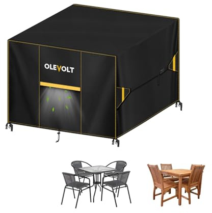 OLEVOLT Housse Table de Jardin Imperméable Housse Salon de Jardin Exterieur | Housses Pour Mobilier de Jardin Protéger Bâche Table Exterieur Housse de Protection Salon de Jardin 600D Oxford 125x125x90cm