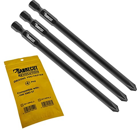 3 x SabreCut SC116PH2_3 116mm PH2 Compatible with Hilti SMD 57 SMD57 116/4 1/2 Autofeed Collated Drywall Screwdriver Gun Bit Single Ended Phillips No.2 Heavy Duty