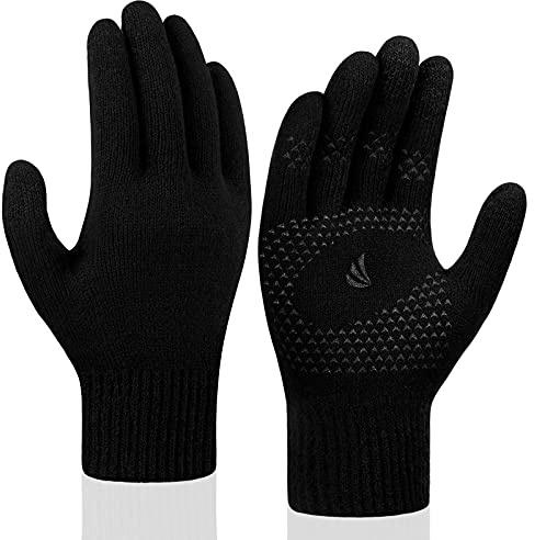 coskefy Winter Knit Gloves Touchscreen Thermal Wool Lined Texting Mitten Running Gloves for Men Women