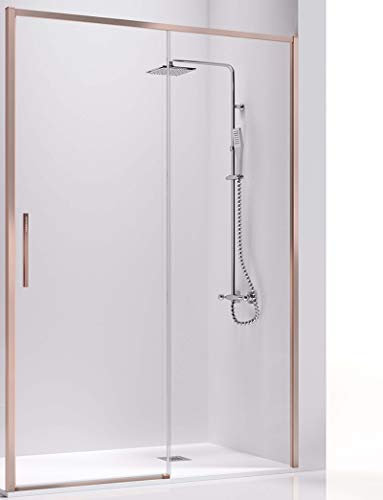 Paroi de douche avant - 1 lame fixe et 1 porte coulissante - Verre de sécurité de 6 mm - Modèle Masela 2 OR (110-111 cm)