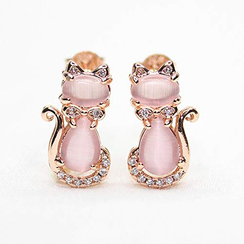 SALAN 925 Silber Ohrringe Katze Form Rosa Rosenquarz Zirkon Edelsteine ​​schmuck Ohrstecker Für Frauen Hochzeit