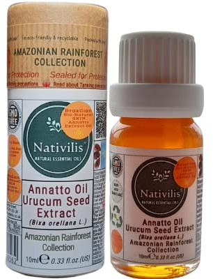 Nativilis Amazonian Urucum Seed Extract Annatto Oil (Bixa orellana L.) Emolient for Suncream Lotion | Ultraviolet Rays Protection properties – Brazilian Bio-Natural Skin Tanning Oil - Copaiba Benefits
