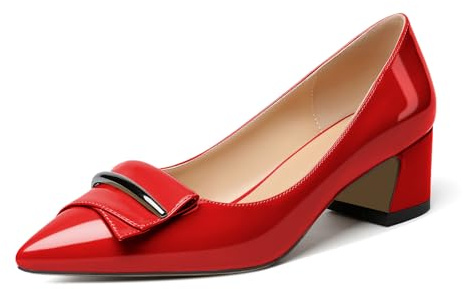 Elashe Femme Escarpins Talon Bloc Bout Pointu Talon Carré Pumps Classique 2'' Petit Talon Chaussure Rouge EU45