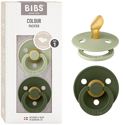 BIBS Colour Anatomical Dummies 2-Pack, BPA Free Dummy Pacifier, Orthodontic Nipple. Natural Rubber Latex, Made in Denmark. 0-6 Months (Pack of 2), Sage/Hunter Green