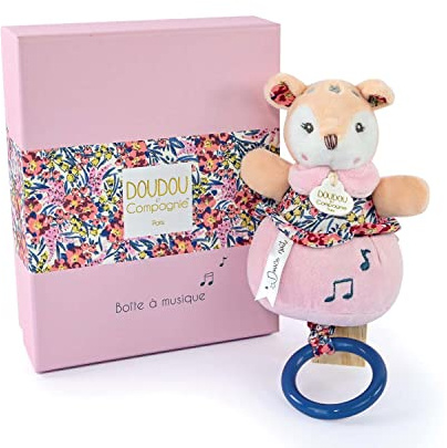 Doudou et Compagnie - Boîte À Musique Faon Rose 20 cm - Collection Boh'aime - Mélodie Apaisante Twinkle Twinkle Little Star - Jolie Boîte Cadeau Incluse - Idée Cadeau Naissance Bébé - DC4022