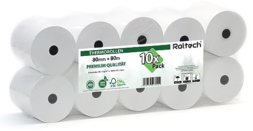 ROLTECH | 10 termopappersrullar | 80 mm x 80 m x 12 mm | BPA-fri | EC Cash | kassarullar | termopapper | kvittorullar | premiumkvalitet (10)