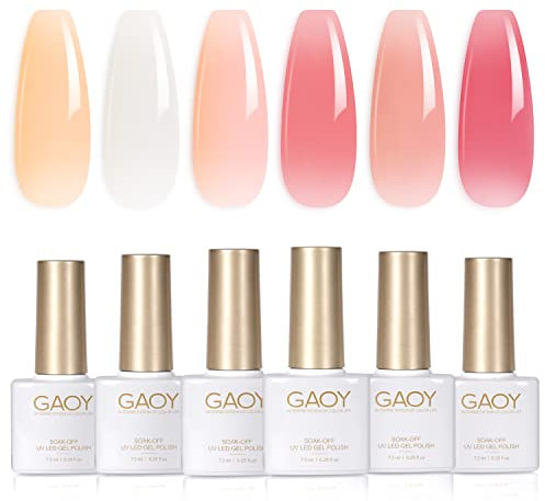 GAOY Milky White x Jelly Nude Gel Nail Polish Set, 6 Transparent Colors Sheer Pink Orange Gel Nail Kit for Salon Gel Manicure and Nail Art DIY at Home