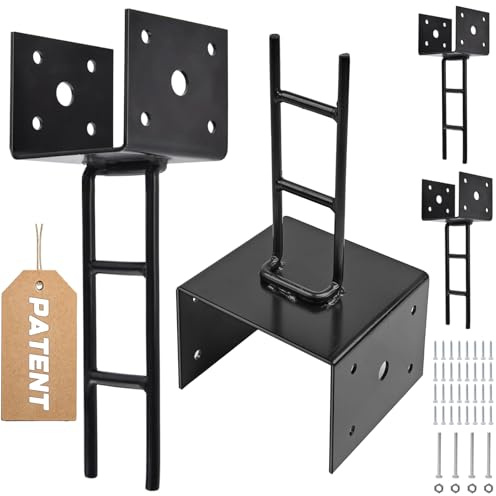 TPSHKE 4 Pack U Shape Post Anchor, 6x 6 Post Base for Concrete, Design Patented Product, 11 Gauge 3 mm Thickness Galvanized Black Pergola Deck Bracket with Screws(Inner Dia 5.5x5.5)