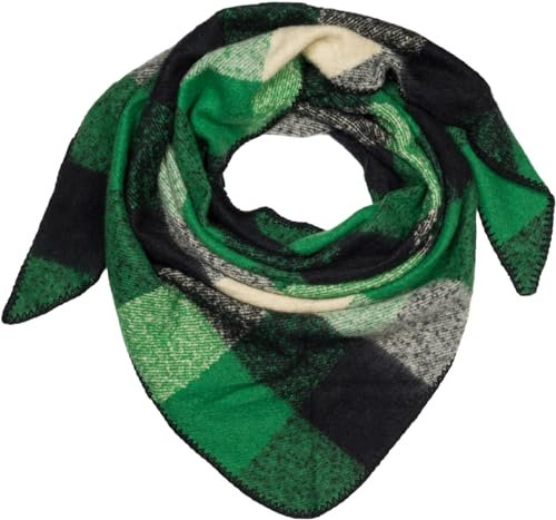styleBREAKER Damen XXL Web Dreieck Schal mit buntem Karo Muster, Dreiecktuch Kariert, Winter Schal warm weich, Tuch 01020050, Farbe:Grün-Schwarz-Creme
