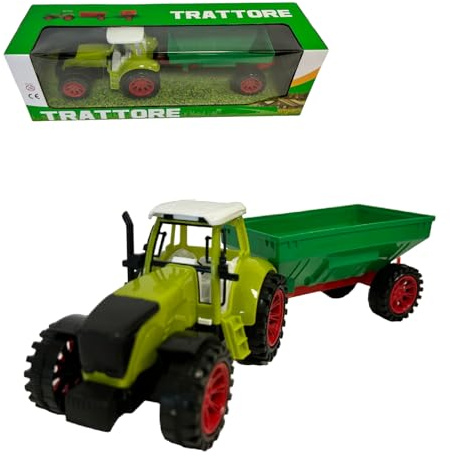 Trattore Agricolo con Rimorchio - Grande Giocattolo a Frizione con Carro Cisterna, Aratro e Porta Animali - Trattore Fattoria (MACINA)