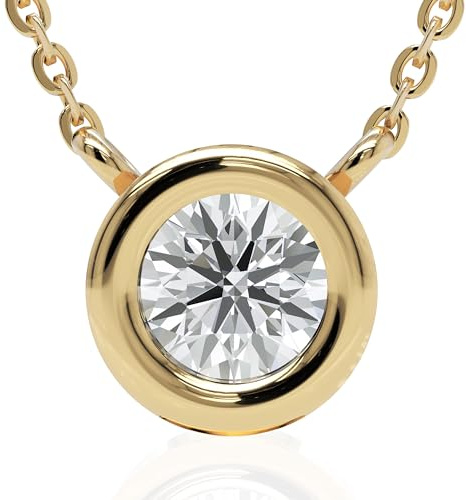 Ethos Jewelry 585 Echtgold Elegante 14k Gelbgold 0.06ctw Diamant Halskette - Verstellbar, Zierlich mit G Farbe VS-SI Diamanten, geeignet für Damen