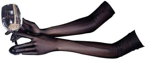YUDATPG Kvinnors genomskinliga långa handskar stretchiga armbågslängd spetshandskar 1920-talet fin klänning stil balhandskar balhandskar för kvinnor flickor opera kväll fest dans handskar, Svart, M