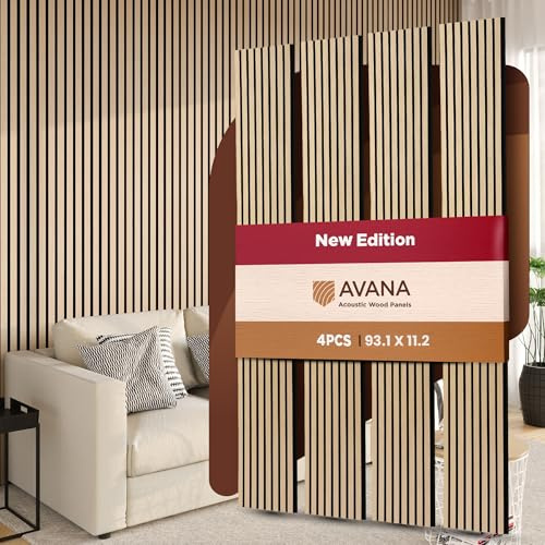 Avana Acoustic Wood Wall Panels – 93.2x11.25 Inch Panels – Fits 94x12 Layout – White Oak Acoustic Panels 4 PCs – Wall Panels for Interior Wall Decor for Homes, Offices – Design Wood Panels for Wall