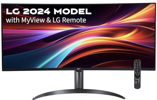 LG 34 Curved WQHD VA Black Monitor with Built-in Speaker, (3440x1440) 100Hz, 5ms, Ultrawide MyView Streaming, Airplay2, Magic Remote, 34SR65QC-B WebOS 2024 Model (Renewed)
