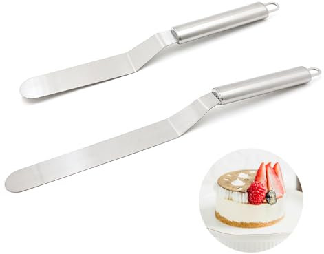Winkelpalette Edelstahl Set, 2 Stück Tortenmesser, ein 6-Zoll- und ein 8-Zoll-Messer, Tortenpalette, Tortenspachtel, Zum Kuchen Backen, Torten Dekorieren (Silber)