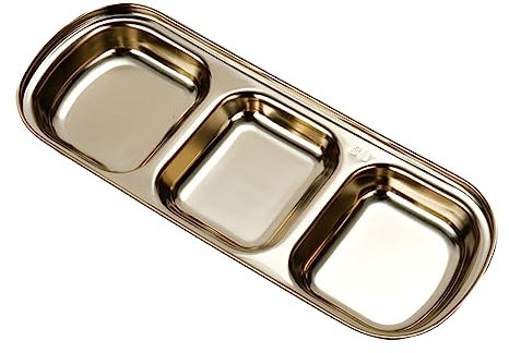 OKUMEYR Piatto Condimento in Acciaio Inossidabile Scomparti Per Salse e Snack Design Diviso Giapponese Per Cucina Bbq e Picnic Uso Versatile Per Spezie e Antipasti Colore Oro
