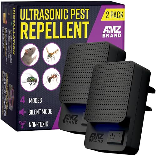 AMZ BRAND Ultrasonic Pest Repeller 2 Pack - Powerful Mouse Repellent - 3 Working Modes - Wide Frequency Range Pest Control Device - Ideal for Mice, Rats, Mosquitoes, Cockroach, Moths, Ants