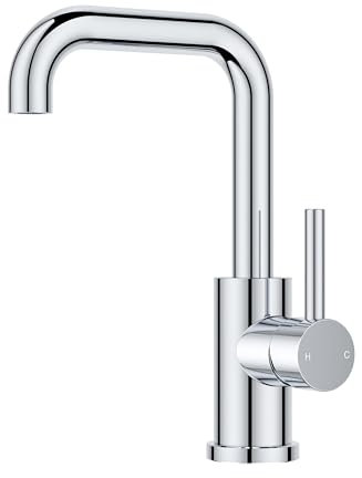 FORIOUS Robinet Salle de Bain/Cuisine Pivotant à 360°, Mitigeur Noir pour Eau Chaude/Froide，Mitigeur en Acier Inoxydable Facile à Installer pour Salle de Bain, Lavabo, Petite Cuisine, Camping-car