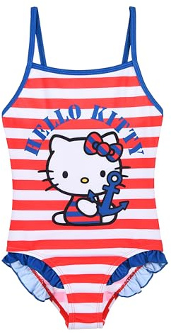 Hello Kitty Sanrio Bañador para Niña, Diseño Nautico Bañador de una Pieza, Natación Infantil, Talla 3 Años | Rojo