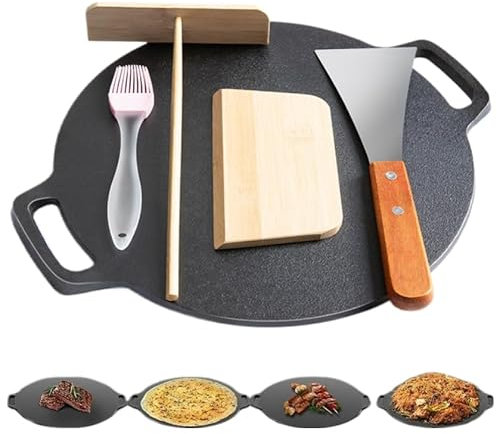 Generisch Crepe Pfanne 28/30cm Induktionsgeeignet -unbeschichtete pfanne gusseisen, Pfannkuchen Antihaftpfanne mit Teigverteiler, Omlettpfanne Grillpfanne Für alle Herdarten (30cm)