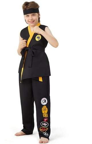 Takuvan Karate Costume for Kids Halloween Costumes Boy Sleeveless Gi Uniform Suit Black Belt Headband Cosplay Party Outfit