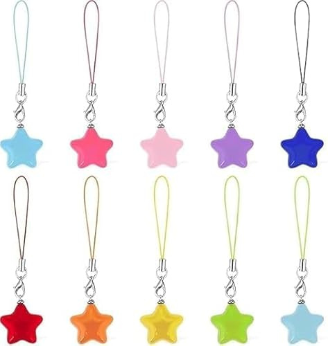 Opemg 10 Stück mehrfarbige niedliche Handy-Charms, Sternenriemen, ästhetische Schnur, niedlicher Schlüsselanhänger, Schlüsselband, Dekoration, Auto-Schlüsselanhänger-Zubehör