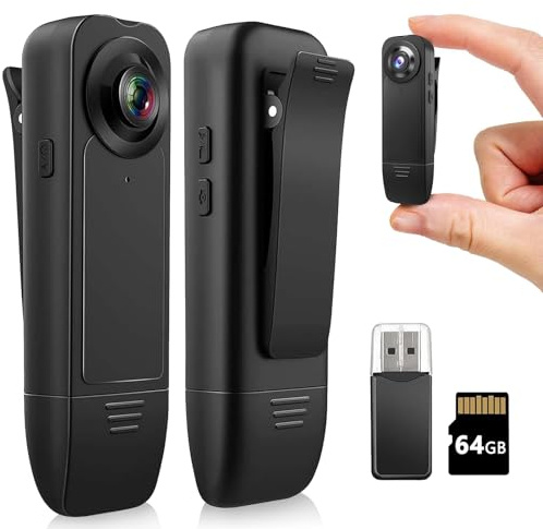 1080P Mini Body Camera with Audio and Video Body Worn Camera with 64GB Memory Card Loop Storage Body Cam Wearable Police Camcorder for Hiking,Walking,Travaling