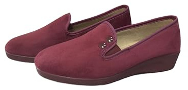 COZSERIES Zapatillas de Casa Mujer Invierno | Zapatos de Paño con Cuña | Calzado Anatómico con Cierre de Gancho y Bucle | Suela de Caucho Antideslizante | Interior de Suapel | Burdeos | Talla 38