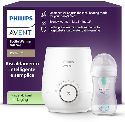 Philips Avent Scaldabiberon Set regalo – Scaldabiberon veloce e biberon Natural Response, controllo temperatura smart, riscaldamento uniforme, spegnimento automatico, SCF358/10