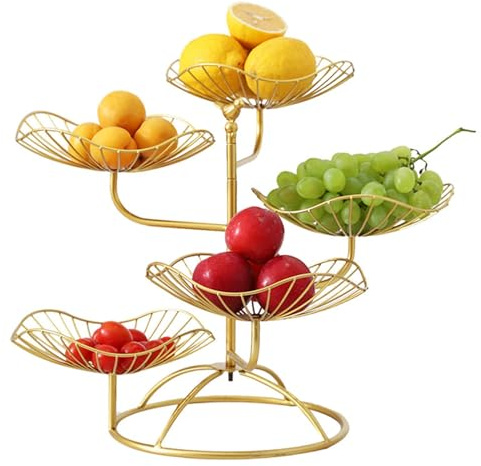 NexaGeniX Portafrutta Cesto di frutta a 5 livelli Ciotola a foglia loto Alzata for in ferro Spuntini creativi for la casa Cestino scarico da tavolo Vassoio for pane Spuntino Verdure Prodotti Cucina
