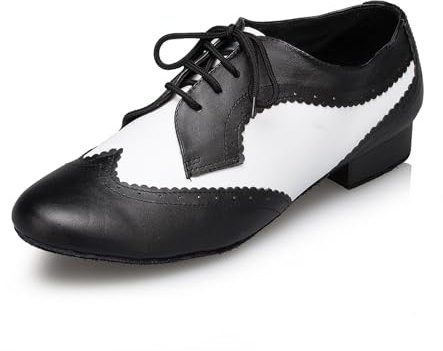 SWDZM Chaussures de Danse Latine pour Homme Cuir Professionnelle Salsa Tango Entrainement Salle de Bal Danse Chaussures,L175,Noir+Blanc,Ante,42 EU